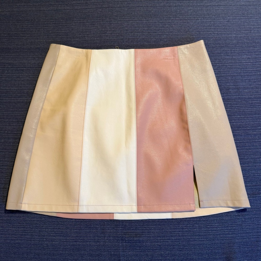 Altar'd State Colorblock Faux Leather Mini Skirt Pink Cream Tan M SS6134-ALT